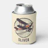 レトロヴィンテージ赤と緑の二面飛行機 缶クーラー (缶正面)