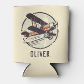 レトロヴィンテージ赤と緑の二面飛行機 缶クーラー (正面)