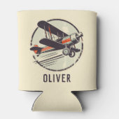 レトロヴィンテージ赤と緑の二面飛行機 缶クーラー (裏面)