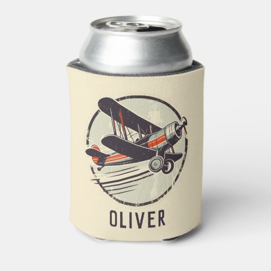 レトロヴィンテージ赤と緑の二面飛行機 缶クーラー (缶裏面)