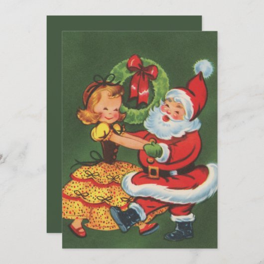レトロヴィンテージ踊りサンタクリスマス シーズンカード (正面/裏面)