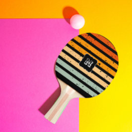 レトロヴィンテージ遭難線モノグラムホワイト文字 卓球ラケット