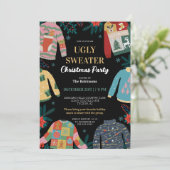レトロヴィンテージ醜いクリスマスセーターホリデーパーティー 招待状 (スタンド正面)