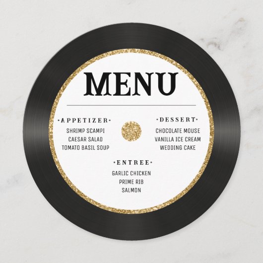 レトロヴィンテージ金ゴールドグリッタービニール結婚レコード メニュー (正面)
