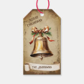 レトロヴィンテージ金ゴールドブラスベルメリークリスマス ギフトタグ (正面)