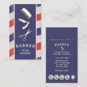 レトロヴィンテージ金ゴールド理容師ツール赤ブルー割引 名刺 (正面/裏面)