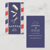 レトロヴィンテージ金ゴールド理容師ツール赤青白 名刺 (正面/裏面)