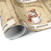 レトロヴィンテージ雪だるまカスタムメリークリスマス ラッピングペーパー (ロールコーナー)