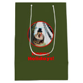 レトロヴィンテージ雪だるまクリスマスオーナメントグリーン ミディアムペーパーバッグ (裏面)