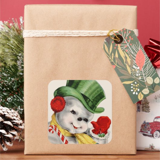 レトロヴィンテージ雪だるまクリスマスホリデーシール スクエアシール (クリスマス)