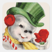 レトロヴィンテージ雪だるまクリスマスホリデーシール スクエアシール (正面)