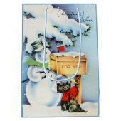 レトロヴィンテージ雪だるまクリスマス ミディアムペーパーバッグ (裏面)