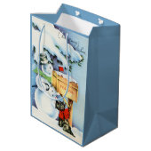 レトロヴィンテージ雪だるまクリスマス ミディアムペーパーバッグ (裏面アングル)