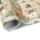 レトロヴィンテージ雪だるまトナカイ音楽ノート ラッピングペーパー (ロールコーナー)