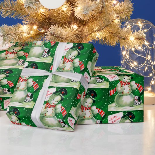 レトロヴィンテージ雪だるまホリデーパーティラップ ラッピングペーパー (クリスマス)