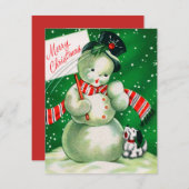 レトロヴィンテージ雪だるま追加メッセージカード シーズンカード (正面/裏面)