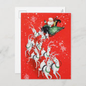 レトロヴィンテージ飛んでいるサンタ シーズンポストカード (正面/裏面)