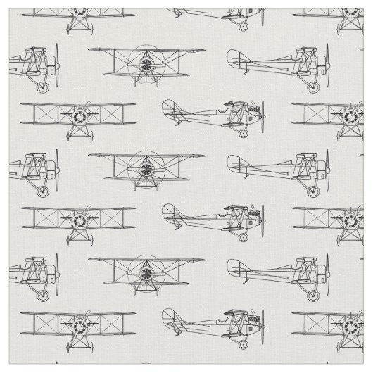レトロヴィンテージ飛行機パターンアンティーク古い飛行機 ファブリック (クローズアップ)
