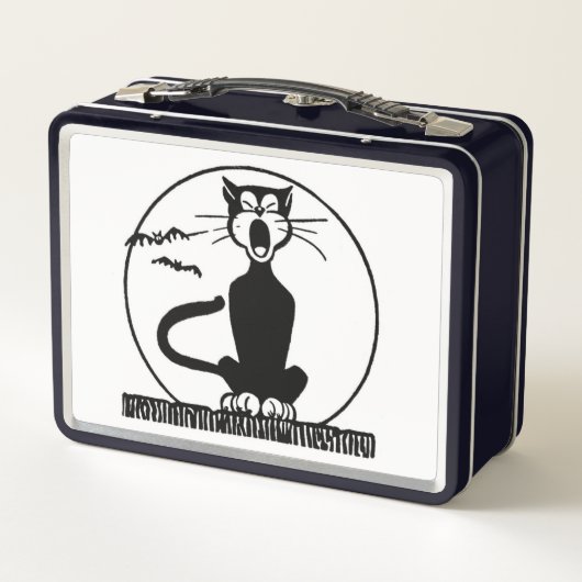 レトロヴィンテージ黒猫あくびする金属弁当箱 メタルランチボックス (裏面)