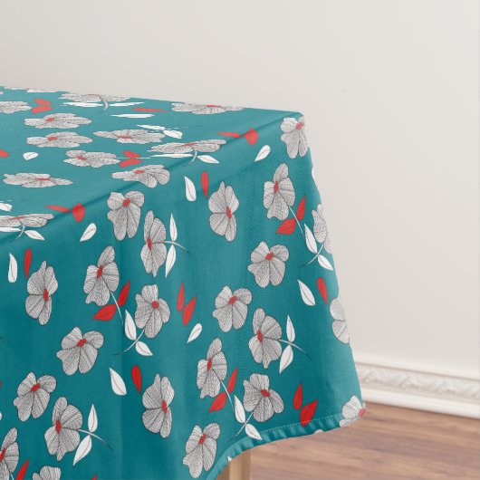 レトロヴィンテージ黒、白、赤の花のパターン テーブルクロス (インサイチュ)
