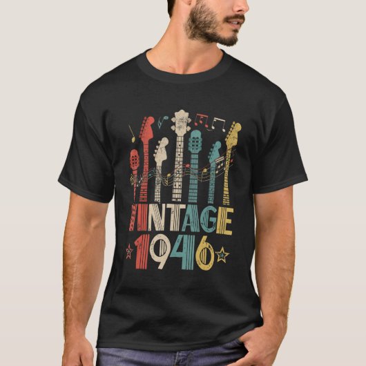 レトロヴィンテージ1946 Guitar Lover 1946誕生日グイト Tシャツ (正面)