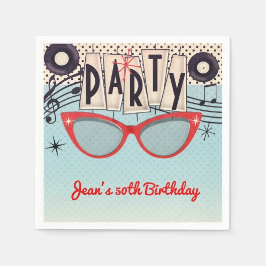 レトロヴィンテージ1950の50歳の誕生日パーティーカスタム スタンダードカクテルナプキン (正面)