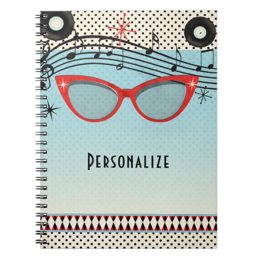 レトロヴィンテージ1950年代、50代赤猫眼鏡 ノートブック (正面)