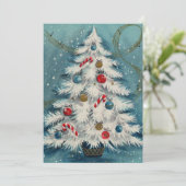 レトロヴィンテージ1950sホワイトクリスマスツリーカスタム シーズンカード (スタンド正面)