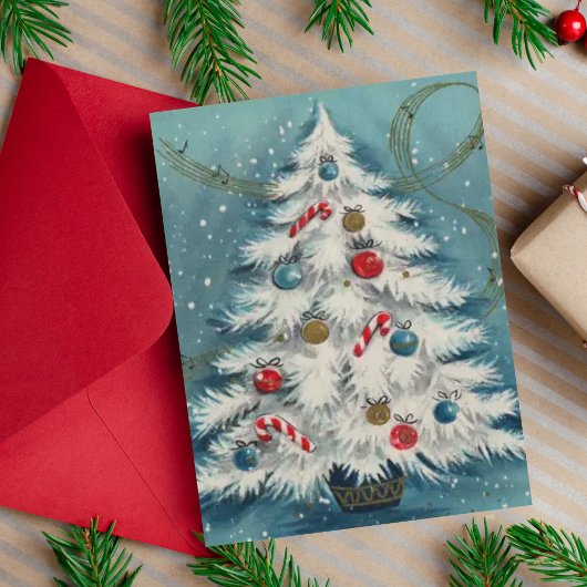 レトロヴィンテージ1950sホワイトクリスマスツリーカスタム シーズンカード