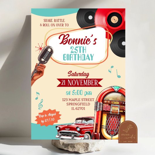 レトロヴィンテージ1950s成人誕生日パーティー 招待状