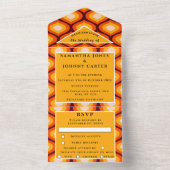 レトロヴィンテージ1960s 1970sパターカラフルン結婚s オールインワン招待状 (内側)