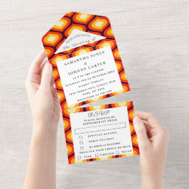 レトロヴィンテージ1960s 1970sパターカラフルン結婚s オールインワン招待状