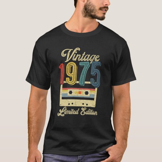 レトロヴィンテージ1975カセットテープ47th誕生日Mus Tシャツ (正面)