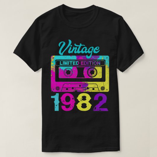 レトロヴィンテージ1982 40th誕生日カセットテープ tシャツ (デザイン正面)
