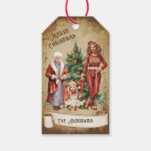 レトロヴィンテージ3世代とクリスマスツリー ギフトタグ (正面)