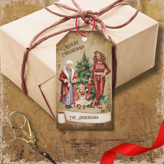 レトロヴィンテージ3世代とクリスマスツリー ギフトタグ