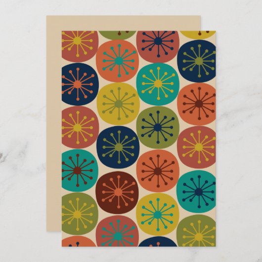 レトロヴィンテージ50年代の中世紀原子時代のドット 招待状 (正面/裏面)