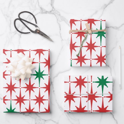 レトロヴィンテージ50sクリスマススターパターン ラッピングペーパーシート (正面)