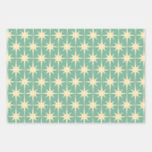 レトロヴィンテージ50sスターパターンミントグリーンとピンク ラッピングペーパーシート (正面)