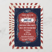 レトロヴィンテージ7月の4th誕生日招待状 招待状 (正面/裏面)