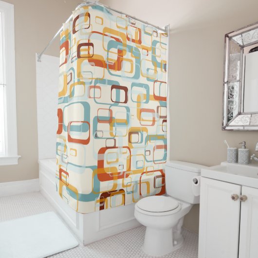 レトロヴィンテージ70sのオレンジ色の色合い シャワーカーテン (インサイチュ)