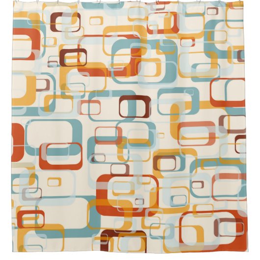 レトロヴィンテージ70sのオレンジ色の色合い シャワーカーテン (正面)