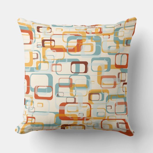 レトロヴィンテージ70sパターン(オレンジブルーシェード) クッション (正面)