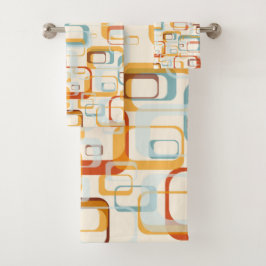 レトロヴィンテージ70sパターン(オレンジブルーシェード) バスタオルセット