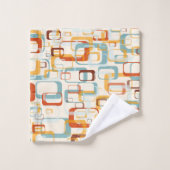 レトロヴィンテージ70sパターン(オレンジブルーシェード) バスタオルセット (ウォッシュタオル)