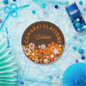 レトロヴィンテージ70sパーソナライズされたフローラおめでとう ペーパープレート (パーティー)