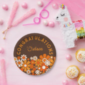 レトロヴィンテージ70sパーソナライズされたフローラおめでとう ペーパープレート (パーティー)