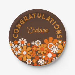 レトロヴィンテージ70sパーソナライズされたフローラおめでとう ペーパープレート