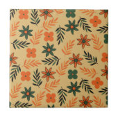 レトロヴィンテージ70sフローラ花葉のパターン タイル (正面)