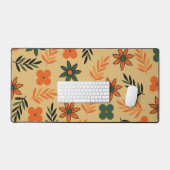 レトロヴィンテージ70sフローラ花葉のパターン デスクマット (キーボード&マウス)
